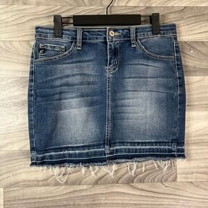 Kancan Denim Skirt Womens 7 Juniors Blue Dark Wash‎ Stretch Frayed Pockets Y2K